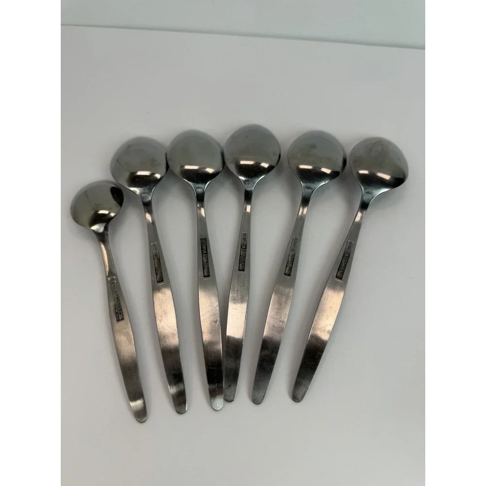 MCM Interpur JARDINERA Stainless Steel Japan Floral 5 Soup Spoons 1 Sugar Spoon